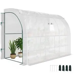 10' x 5' x 7' Lean to Greenhouse Walk-in Green House White | Plant Nursery, 2 Roll-up Doors, Windows, PE Cover, 3 Wire Shelves 10' x 5' x 7' Lean to Greenhouse Walk-in Green House White | Plant Nursery, 2 Roll-up Doors, Windows, PE Cover, 3 Wire Shelves