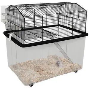 PawHut Hamster Cage with Wheels for Dwarf Hamster 57 x 43 x 57cm Black | Gerbil Cage, 2 Tier Design, Deep Bottom, Ramp, Food Dish, Water Bottle PawHut Hamster Cage with Wheels for Dwarf Hamster 57 x 43 x 57cm Black | Gerbil Cage, 2 Tier Design, Deep Bottom, Ramp, Food Dish, Water Bottle