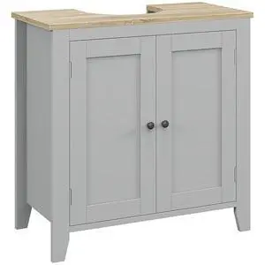 kleankin Pedestal Sink Storage Cabinet, Under Sink Cabinet with U-Shape and Adjustable Internal Shelf, Gray kleankin Pedestal Sink Storage Cabinet, Under Sink Cabinet with U-Shape and Adjustable Internal Shelf, Gray