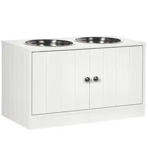 PawHut Large Elevated Dog Bowls with Storage Cabinet Containing Large 44L Capacity, Raised Dog Bowl Stand Pet Food Bowl Pet Feeding Station, White | Raised Dog Bowl Stand, Pet Feeding Station PawHut Large Elevated Dog Bowls with Storage Cabinet Containing Large 44L Capacity, Raised Dog Bowl Stand Pet Food Bowl Pet Feeding Station, White | Raised Dog Bowl Stand, Pet Feeding Station