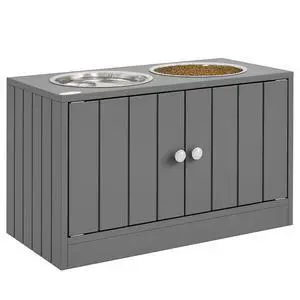 PawHut Large Elevated Dog Bowls with Storage Cabinet 44L Capacity Gray | Raised Dog Bowl Stand, Pet Feeding Station PawHut Large Elevated Dog Bowls with Storage Cabinet 44L Capacity Gray | Raised Dog Bowl Stand, Pet Feeding Station