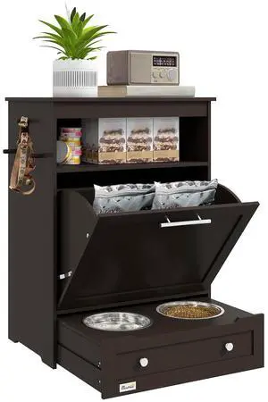 PawHut Dog Feeding Station with Raised Bowls, Pet Feeder Station, Brown | Dog Food Storage Cabinet, Hanger for Feeding & Watering Supplies PawHut Dog Feeding Station with Raised Bowls, Pet Feeder Station, Brown | Dog Food Storage Cabinet, Hanger for Feeding & Watering Supplies