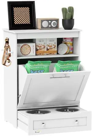 PawHut Dog Feeding Station with Raised Bowls, Pet Feeder Station, White | Dog Food Storage Cabinet, Hanger for Feeding & Watering Supplies PawHut Dog Feeding Station with Raised Bowls, Pet Feeder Station, White | Dog Food Storage Cabinet, Hanger for Feeding & Watering Supplies