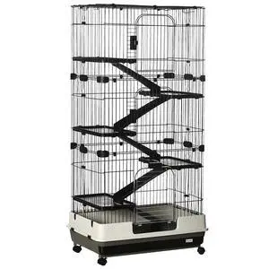 PawHut 6-Level Small Animal Cage Rabbit Hutch with Wheels, Removable Tray, Platform and Ramp for Bunny, Chinchillas, Ferret, Black | Removable Tray, Platform and Ramp, for Chinchillas, Ferret PawHut 6-Level Small Animal Cage Rabbit Hutch with Wheels, Removable Tray, Platform and Ramp for Bunny, Chinchillas, Ferret, Black | Removable Tray, Platform and Ramp, for Chinchillas, Ferret