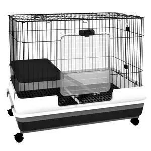 PawHut 2-Level Small Animal Cage Rabbit Hutch with Wheels for Bunny Black | Removable Tray, Platform and Ramp, for Chinchillas, Ferret PawHut 2-Level Small Animal Cage Rabbit Hutch with Wheels for Bunny Black | Removable Tray, Platform and Ramp, for Chinchillas, Ferret