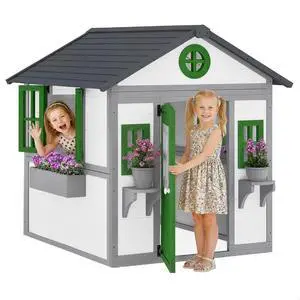 Outdoor Kids Playhouse with Dutch Door for Toddlers 3-8 White | Wooden, Windows, Flower Holders and Boxes, Cottage Play House, Backyard Outdoor Kids Playhouse with Dutch Door for Toddlers 3-8 White | Wooden, Windows, Flower Holders and Boxes, Cottage Play House, Backyard