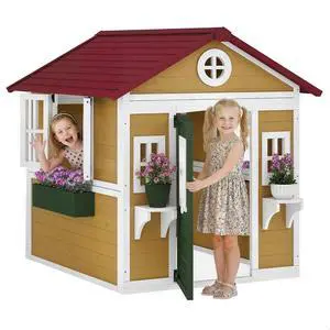 Outdoor Kids Playhouse with Dutch Door for Toddlers 3-8, Beige | Wooden, Windows, Flower Holders and Boxes, Cottage Play House, Backyard Outdoor Kids Playhouse with Dutch Door for Toddlers 3-8, Beige | Wooden, Windows, Flower Holders and Boxes, Cottage Play House, Backyard
