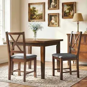 Wooden Dining Chairs Set of 2 with X-Back, Farmhouse, Walnut | Upholstered Kitchen Chairs, Rubberwood Legs and Padded Seat for Dining Room, Living Room Wooden Dining Chairs Set of 2 with X-Back, Farmhouse, Walnut | Upholstered Kitchen Chairs, Rubberwood Legs and Padded Seat for Dining Room, Living Room