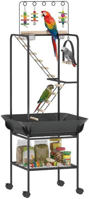 PawHut 64" H Rolling Bird Stand Parrot Playstand with Seed Guard & Wheels | Steel Bird Playground Gym, Ladders, Swing, Toy Hook & Bowls, Large Parrot Perch for Cockatiels, Conures, Parakeets PawHut 64" H Rolling Bird Stand Parrot Playstand with Seed Guard & Wheels | Steel Bird Playground Gym, Ladders, Swing, Toy Hook & Bowls, Large Parrot Perch for Cockatiels, Conures, Parakeets