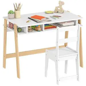 Qaba Kids Desk and Chair Set, Small, Ages 3-12, Storage Compartment | Children Study Desk, Student Writing Table, Computer Workstation, Home Bedroom School Use Qaba Kids Desk and Chair Set, Small, Ages 3-12, Storage Compartment | Children Study Desk, Student Writing Table, Computer Workstation, Home Bedroom School Use
