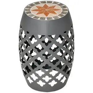 Decorative Outdoor Stool, 12" Round Patio Side Table, Mosaic Gray | Accent Plant Stand, Garden, Balcony Decorative Outdoor Stool, 12" Round Patio Side Table, Mosaic Gray | Accent Plant Stand, Garden, Balcony