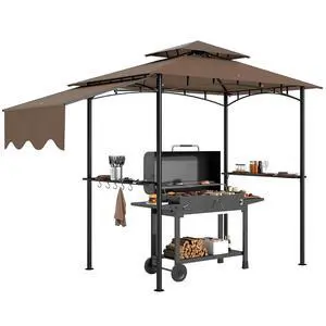 8' x 5' Grill Gazebo Double Tiered Side Awning 6 Hooks Brown | Outdoor BBQ Gazebo, 2 Side Shelves, for Patio, Deck, Yard 8' x 5' Grill Gazebo Double Tiered Side Awning 6 Hooks Brown | Outdoor BBQ Gazebo, 2 Side Shelves, for Patio, Deck, Yard