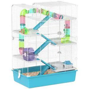 PawHut Large Hamster Cage 6 Tier, 32" DIY, Dwarf & Gerbil, Light Blue | Small Animal Cage, Tubes and Tunnels, Hut, Wheel, Food Dish, Water Bottle, Ramps PawHut Large Hamster Cage 6 Tier, 32" DIY, Dwarf & Gerbil, Light Blue | Small Animal Cage, Tubes and Tunnels, Hut, Wheel, Food Dish, Water Bottle, Ramps