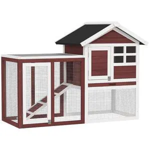 PawHut 49" Wooden Rabbit Hutch Bunny Cage with Fun Outdoor Run Brown | Waterproof Asphalt Roof, Removable Tray and Ramp, for Rabbits, Chickens, Ducks PawHut 49" Wooden Rabbit Hutch Bunny Cage with Fun Outdoor Run Brown | Waterproof Asphalt Roof, Removable Tray and Ramp, for Rabbits, Chickens, Ducks