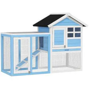PawHut 49" Wooden Rabbit Hutch Bunny Cage with Fun Outdoor Run Light Blue | Waterproof Asphalt Roof, Removable Tray and Ramp, for Rabbits, Chickens, Ducks PawHut 49" Wooden Rabbit Hutch Bunny Cage with Fun Outdoor Run Light Blue | Waterproof Asphalt Roof, Removable Tray and Ramp, for Rabbits, Chickens, Ducks