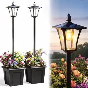 63" Solar Lamp Post Lights Waterproof with Planter 2-Pack Black | LED Solar Light Posts, Outdoor Lamps, Patio Backyard Pathway Garden Lawn 63" Solar Lamp Post Lights Waterproof with Planter 2-Pack Black | LED Solar Light Posts, Outdoor Lamps, Patio Backyard Pathway Garden Lawn