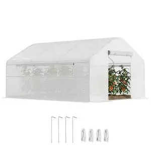 13' x 10' x 6.5' Hoop House Greenhouse Tunnel Greenhouse White | Large Windows, Zippered Door, Walk-In Outdoor Tunnel, Galvanized Steel Frame, PE Cover, Gardening Hot House 13' x 10' x 6.5' Hoop House Greenhouse Tunnel Greenhouse White | Large Windows, Zippered Door, Walk-In Outdoor Tunnel, Galvanized Steel Frame, PE Cover, Gardening Hot House