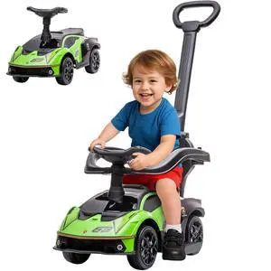 2-in-1 Ride On Push Car for Toddlers 1-3 Licensed Lamborghini Green | Stroller Sliding Car, Push-Along, Under Seat Storage, Horn, Engine Sound, Steering Wheel, Manual 2-in-1 Ride On Push Car for Toddlers 1-3 Licensed Lamborghini Green | Stroller Sliding Car, Push-Along, Under Seat Storage, Horn, Engine Sound, Steering Wheel, Manual