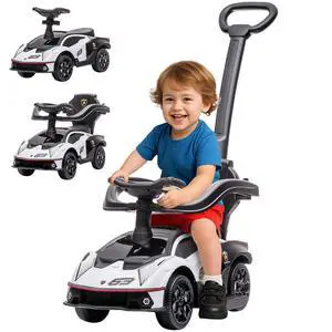 2-in-1 Ride On Push Car for Toddlers 1-3 Licensed Lamborghini White | Stroller Sliding Car, Push-Along, Under Seat Storage, Horn, Engine Sound, Steering Wheel, Manual 2-in-1 Ride On Push Car for Toddlers 1-3 Licensed Lamborghini White | Stroller Sliding Car, Push-Along, Under Seat Storage, Horn, Engine Sound, Steering Wheel, Manual