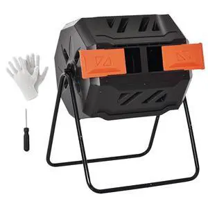 Tumbling Compost Bin 360° Dual Chamber 43 Gallon, Orange | Outdoor, Rotating Composter Tumbling Compost Bin 360° Dual Chamber 43 Gallon, Orange | Outdoor, Rotating Composter