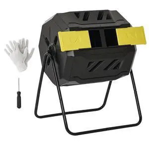 Tumbling Compost Bin 360° Dual Chamber 43 Gallon, Yellow | Outdoor, Rotating Composter Tumbling Compost Bin 360° Dual Chamber 43 Gallon, Yellow | Outdoor, Rotating Composter