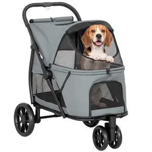 PawHut 3 Wheel Pet Stroller for Medium Dogs Cats up to 44 lbs Gray | Dog Stroller, Dual Entry, Easy One-Click Quick Fold, All-Terrain Wagon Cart with Air Mesh, Washable Cushion PawHut 3 Wheel Pet Stroller for Medium Dogs Cats up to 44 lbs Gray | Dog Stroller, Dual Entry, Easy One-Click Quick Fold, All-Terrain Wagon Cart with Air Mesh, Washable Cushion