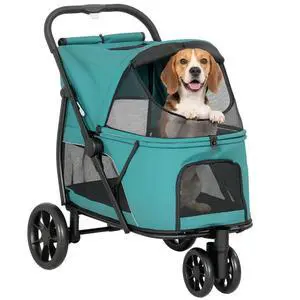 PawHut 3 Wheel Pet Stroller for Medium Dogs Cats up to 44 lbs Dark Green | Dog Stroller, Dual Entry, Easy One-Click Quick Fold, All-Terrain Wagon Cart with Air Mesh, Washable Cushion PawHut 3 Wheel Pet Stroller for Medium Dogs Cats up to 44 lbs Dark Green | Dog Stroller, Dual Entry, Easy One-Click Quick Fold, All-Terrain Wagon Cart with Air Mesh, Washable Cushion
