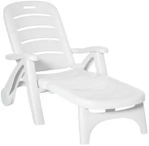 Outdoor Chaise Lounge 5-Level Adjustable Backrest Wheels White | Lounge Chair, Folding Tanning Chair, for Pool, Beach, Patio, Garden Outdoor Chaise Lounge 5-Level Adjustable Backrest Wheels White | Lounge Chair, Folding Tanning Chair, for Pool, Beach, Patio, Garden