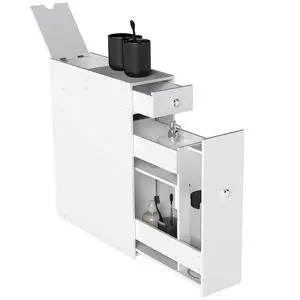 Bathroom Floor Organizer Free Standing Narrow Storage Cabinet White | Wooden, Space Saving, Bath Toilet Paper Holder, with Drawers Bathroom Floor Organizer Free Standing Narrow Storage Cabinet White | Wooden, Space Saving, Bath Toilet Paper Holder, with Drawers