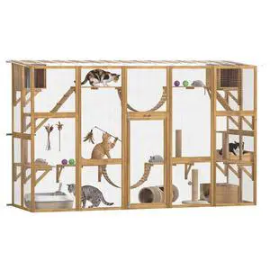 PawHut Catio Outdoor Cat Enclosure Window, 118" x 37.5" x 74", Yellow | Outdoor Cat House, Weather Protection Roof, for Multiple Kitties, Wooden Frame, Shelves & Bridges PawHut Catio Outdoor Cat Enclosure Window, 118" x 37.5" x 74", Yellow | Outdoor Cat House, Weather Protection Roof, for Multiple Kitties, Wooden Frame, Shelves & Bridges