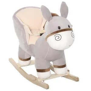 Qaba Kids Rocking Chair Plush Ride On with Sound for 18-36 Months Gray | Rocking Horse Donkey, Wood Base Seat, Safety Belt, Baby Toddler Rocker Toy Qaba Kids Rocking Chair Plush Ride On with Sound for 18-36 Months Gray | Rocking Horse Donkey, Wood Base Seat, Safety Belt, Baby Toddler Rocker Toy