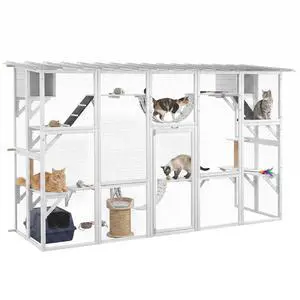 PawHut Catio Outdoor Cat Enclosure Window, 118" x 37.5" x 74", White | Outdoor Cat House, Weather Protection Roof, for Multiple Kitties, Wooden Frame, Shelves & Bridges PawHut Catio Outdoor Cat Enclosure Window, 118" x 37.5" x 74", White | Outdoor Cat House, Weather Protection Roof, for Multiple Kitties, Wooden Frame, Shelves & Bridges