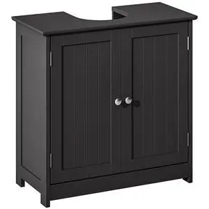 kleankin 23.5" Pedestal Sink Storage Cabinet U-Shape Cut-Out Black | Freestanding Bathroom Under Sink Cabinet, Adjustable Shelf kleankin 23.5" Pedestal Sink Storage Cabinet U-Shape Cut-Out Black | Freestanding Bathroom Under Sink Cabinet, Adjustable Shelf
