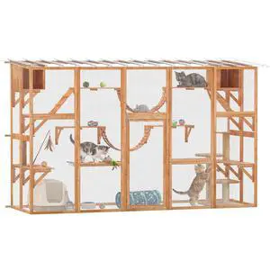 PawHut Catio Outdoor Cat Enclosure Window, 118" x 37.5" x 74", Orange | Outdoor Cat House, Weather Protection Roof, for Multiple Kitties, Wooden Frame, Shelves & Bridges PawHut Catio Outdoor Cat Enclosure Window, 118" x 37.5" x 74", Orange | Outdoor Cat House, Weather Protection Roof, for Multiple Kitties, Wooden Frame, Shelves & Bridges