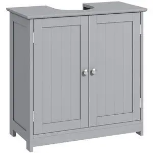 kleankin 23.5" Pedestal Sink Storage Cabinet U-Shape Cut-Out Gray | Freestanding Bathroom Under Sink Cabinet, Adjustable Shelf kleankin 23.5" Pedestal Sink Storage Cabinet U-Shape Cut-Out Gray | Freestanding Bathroom Under Sink Cabinet, Adjustable Shelf