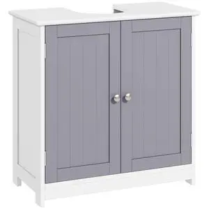 kleankin 23.5" Pedestal Sink Storage Cabinet U-Shape Cut-Out White and Gray | Freestanding Bathroom Under Sink Cabinet, Adjustable Shelf kleankin 23.5" Pedestal Sink Storage Cabinet U-Shape Cut-Out White and Gray | Freestanding Bathroom Under Sink Cabinet, Adjustable Shelf