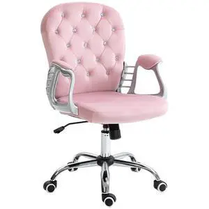 Velvet Home Office Chair Button Tufted Padded Armrests Pink | Desk Chair, Adjustable Height, Swivel Wheels Velvet Home Office Chair Button Tufted Padded Armrests Pink | Desk Chair, Adjustable Height, Swivel Wheels