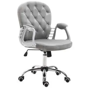 Velvet Home Office Chair Button Tufted Padded Armrests Gray | Desk Chair, Adjustable Height, Swivel Wheels Velvet Home Office Chair Button Tufted Padded Armrests Gray | Desk Chair, Adjustable Height, Swivel Wheels