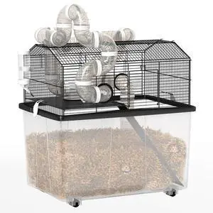 PawHut Large Hamster Cage, 12" Deep Tray, Tube System 23" x 17" x 22" Black | 2 Tier Gerbil Cage, Water Bottle, Ramp, Feeding Bowl PawHut Large Hamster Cage, 12" Deep Tray, Tube System 23" x 17" x 22" Black | 2 Tier Gerbil Cage, Water Bottle, Ramp, Feeding Bowl