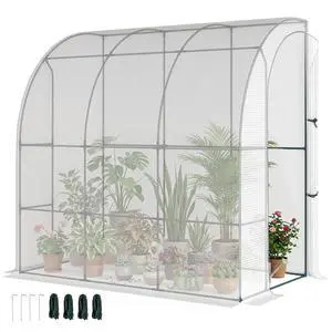 7' x 4' x 7' Outdoor Lean to Greenhouse Walk-in Green House White | Plant Nursery, Roll-up Window, PE Cover 7' x 4' x 7' Outdoor Lean to Greenhouse Walk-in Green House White | Plant Nursery, Roll-up Window, PE Cover