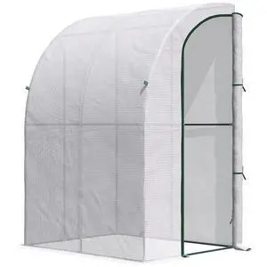 5' x 4' x 7' Outdoor Lean to Greenhouse Walk-in Green House White | Plant Nursery, Roll-up Window, PE Cover 5' x 4' x 7' Outdoor Lean to Greenhouse Walk-in Green House White | Plant Nursery, Roll-up Window, PE Cover