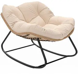 Papasan Rocking Chair Oversized Indoor Outdoor Cushion Cream White | Wicker, PE Rattan, Outdoor Rocker Egg Chairs, Living Room, Garden, Patio, Balcony Papasan Rocking Chair Oversized Indoor Outdoor Cushion Cream White | Wicker, PE Rattan, Outdoor Rocker Egg Chairs, Living Room, Garden, Patio, Balcony
