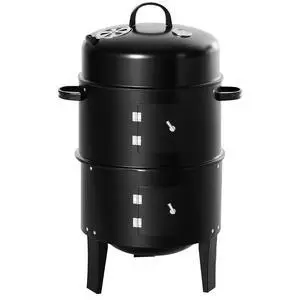 Vertical Charcoal BBQ Smoker 3-in-1 16" Round, Black | Charcoal Barbecue Grill, 2 Cooking Area, Thermometer, Outdoor Camping Picnic Backyard Cooking Vertical Charcoal BBQ Smoker 3-in-1 16" Round, Black | Charcoal Barbecue Grill, 2 Cooking Area, Thermometer, Outdoor Camping Picnic Backyard Cooking