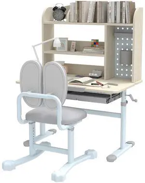 Qaba Kids Desk and Chair Set Height Adjustable for Kids Ages 3-12 Gray | Children Study Desk, Tiltable Desktop, Hutch and Storage Drawer Qaba Kids Desk and Chair Set Height Adjustable for Kids Ages 3-12 Gray | Children Study Desk, Tiltable Desktop, Hutch and Storage Drawer