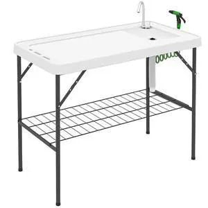 Folding Fish Cleaning Table Portable Sink Station Faucet White | Camping, Drainage Hose, Sprayer, Grid Rack and Knife Groove, Outdoor Fillet Table, Picnic Beach Patio Folding Fish Cleaning Table Portable Sink Station Faucet White | Camping, Drainage Hose, Sprayer, Grid Rack and Knife Groove, Outdoor Fillet Table, Picnic Beach Patio