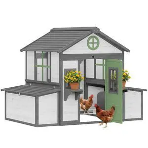 PawHut Wooden Chicken Coop Chicken House, 2-4 Hens, 72" x 50" x 54", White | Outdoor Playhouse Poultry Cage, 2 Nesting Boxes, Waterproof Roof, Windows, Farm Backyard PawHut Wooden Chicken Coop Chicken House, 2-4 Hens, 72" x 50" x 54", White | Outdoor Playhouse Poultry Cage, 2 Nesting Boxes, Waterproof Roof, Windows, Farm Backyard