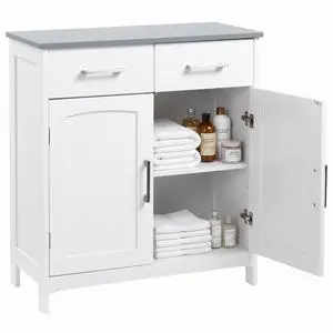kleankin Bathroom Floor Cabinet Freestanding Linen Cabinet 2 Drawers White | Double Doors, Adjustable Shelf kleankin Bathroom Floor Cabinet Freestanding Linen Cabinet 2 Drawers White | Double Doors, Adjustable Shelf