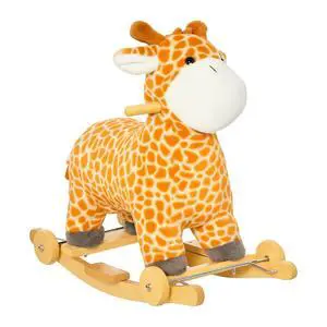 Qaba Giraffe Rocking Horse 2 in 1 Kids Ride on w/Sound Ages 3-6 Yellow | Rolling Animal Rocker, Wooden Base, Pedal, Grip Handle, Plush Riding Pony Qaba Giraffe Rocking Horse 2 in 1 Kids Ride on w/Sound Ages 3-6 Yellow | Rolling Animal Rocker, Wooden Base, Pedal, Grip Handle, Plush Riding Pony