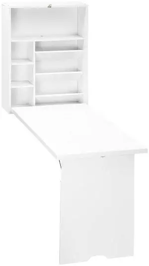 Wall Mounted Fold Out Convertible Desk with Storage Shelf White | Multi-Function Floating Desk, for Home Office Wall Mounted Fold Out Convertible Desk with Storage Shelf White | Multi-Function Floating Desk, for Home Office