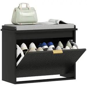Narrow Shoe Bench with Padded Cushion 24.4x10.2x18.7 Inches Black | Shoe Storage Cabinet, Flip-Drawer, Adjustable Shelf, Small Entryway Bench, Holds up to 265lb Narrow Shoe Bench with Padded Cushion 24.4x10.2x18.7 Inches Black | Shoe Storage Cabinet, Flip-Drawer, Adjustable Shelf, Small Entryway Bench, Holds up to 265lb